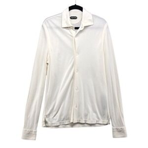 Tom Ford Button Down Shirt Mens Medium White Silk Cotton Pique Minimalist